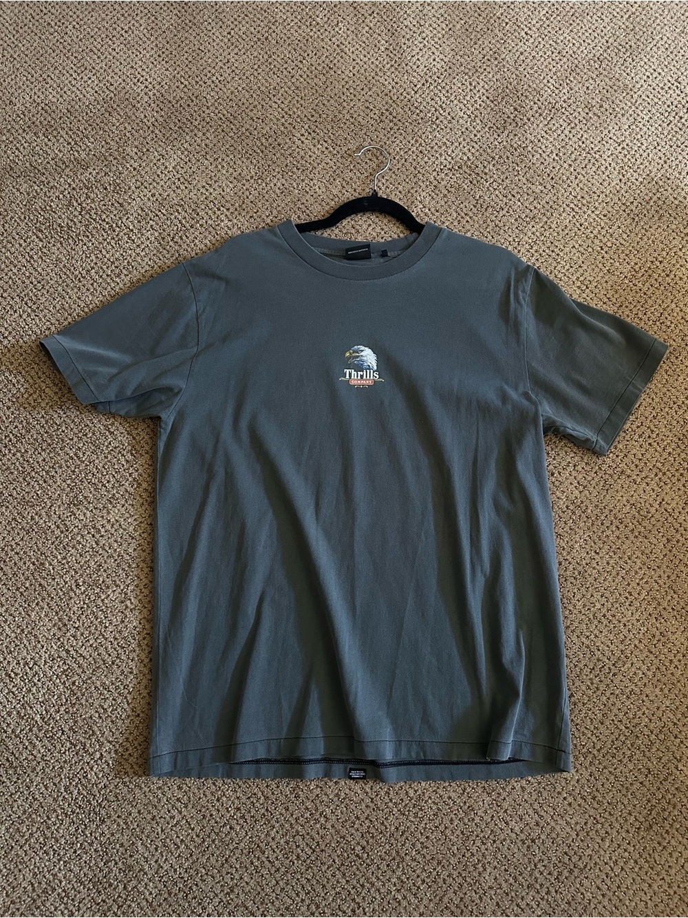 Thrills Short Sleeve Tee with Eagle Chest Logo — Slate/Washed Black